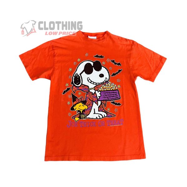 Snoopy Halloween Joe Trick Or Treat Merch, Snoopy And Woodstock Witch Cosplay Halloween Shirt, Snoopy Sun Glasses Bats Halloween T-Shirt