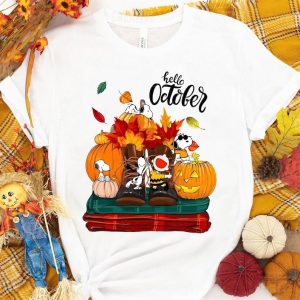 Snoopy Hello October T-Shirt, Pumpkin Snoopy Friend Dancing Halloween Tee