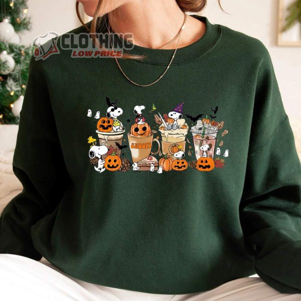 Snoopy Peanuts Halloween Sweatshirt, Snoopy Pumpkin In Cup Of Tea, Snoopy Boo And Bats Halloween Long Sleeve