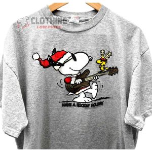 Snoopy Woodstock Merry Christmas Play Guitar Have A Rockin Day Shirt Woodstock Reindeer Peanuts Snoopy Christmas Party Shi