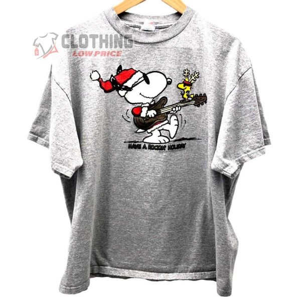 Snoopy Woodstock Merry Christmas Play Guitar Have A Rockin Day Shirt, Woodstock Reindeer, Peanuts Snoopy Christmas Party Shirt