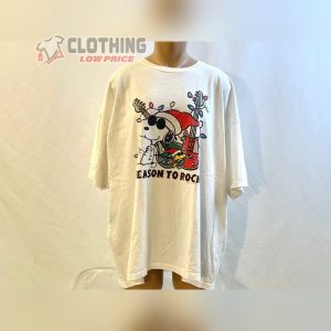 Snoopy Woodstock Merry Christmas Play Guitar Shirt Peanuts Snoopy Christmas Party Shirt 2