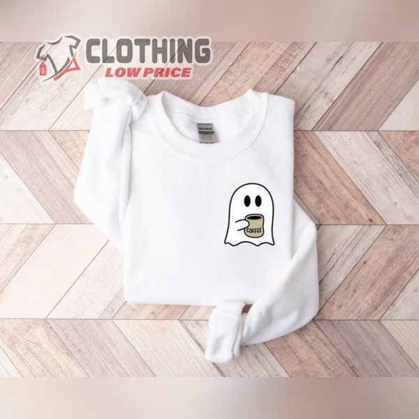 Spooky Coffee Sweatshirt, Womens Cute Ghost Sweatshirt, Spooky Cute Ghost Season Sweater