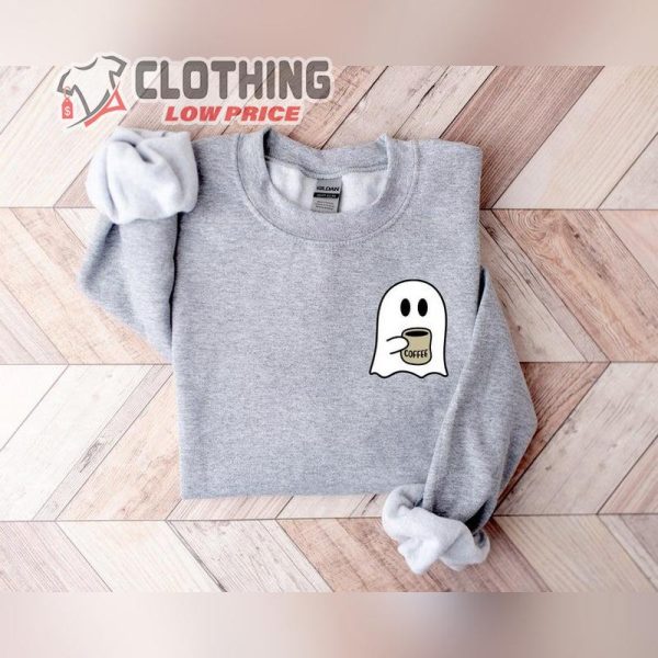 Spooky Coffee Sweatshirt, Womens Cute Ghost Sweatshirt, Spooky Cute Ghost Season Sweater