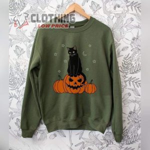 Spooky Season Halloween Sweatshirt, Black Cat On Pumpkin Sweatshirt