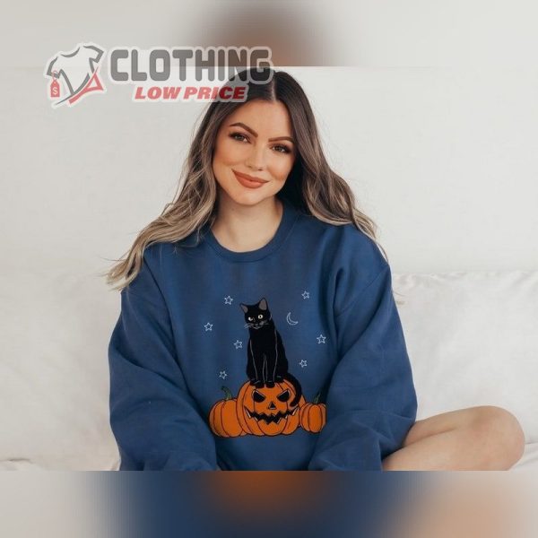 Spooky Season Halloween Sweatshirt, Black Cat On Pumpkin Sweatshirt