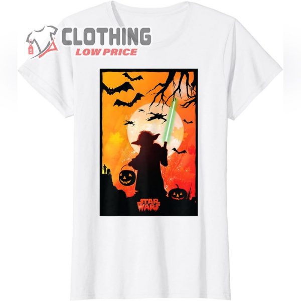 Star Wars Yoda Silhouette Batman Pumkin Moon Halloween T-Shirt