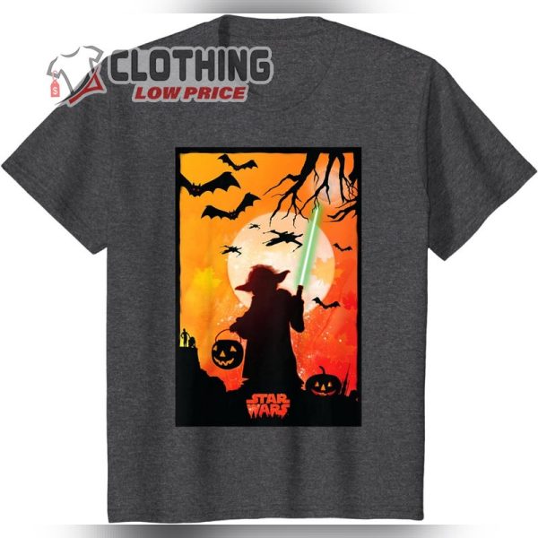 Star Wars Yoda Silhouette Batman Pumkin Moon Halloween T-Shirt