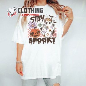 Stay Spooky Cute Ghost Pumpkin Flower T Shirt Spooky Vibe Batman Halloween T Shirt Smiley Spooky Shirt3