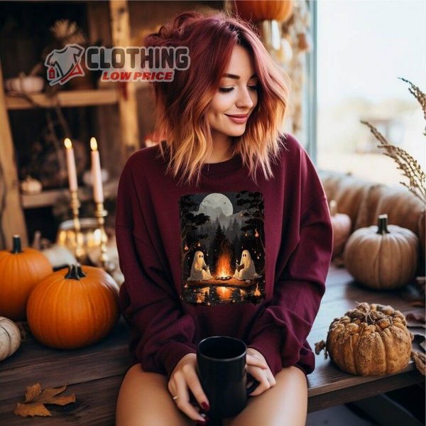 Teacher Camping Halloween Sweatshirt, Halloween Teacher Tee, Ghosts Reading Shirt, Camping Halloween Sweatshirt