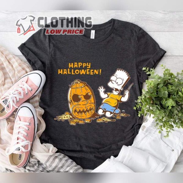 The Simpsons Bart Carves A Homer Pumpkin Halloween T-Shirt, Happy Pumpkin The Simpsons  Halloween Shirt, The Simpsons Family Tee, Simpson Birthday Shirt