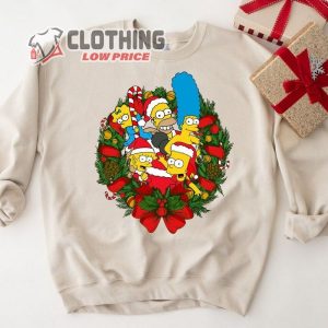 The Simpsons Christmas Wreath T Shirt Homer Marge Bart Lisa Maggie Simpson Shirt Disneyland Christmas Family Matching Shirt Hoodie2