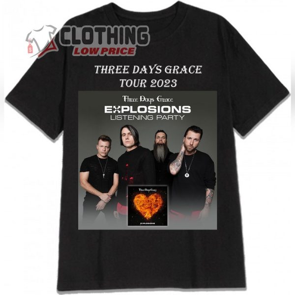 Three Days Grace Tour 2023 Setlist T- Shirt, Three Days Grace Explosions Listening Party 2022 Tour Shirt, Three Days Grace Setlist Merch