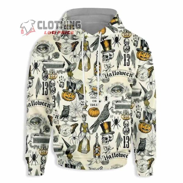 Trickery Halloween Pattern 3D Merch, Gothic Spooky Halloween Alexander Henry Trickery Skeleton Macabre Fabric Halloween 3D Shirt, Trickery Halloween Hoodie 3D All Over Printed