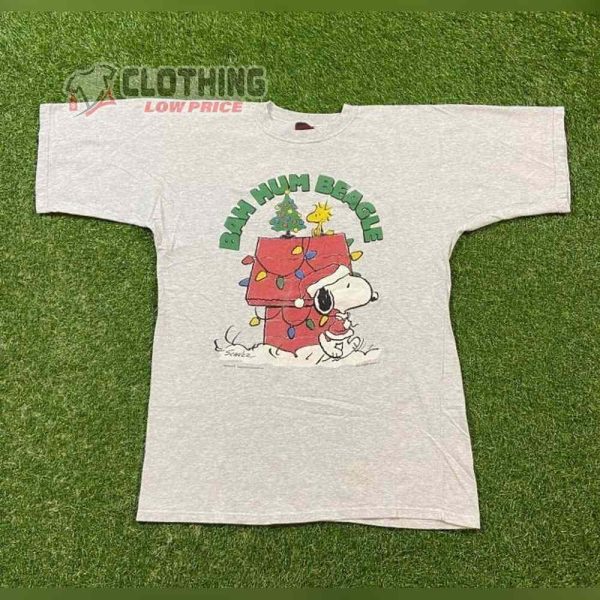 Vintage Snoopy Woodstock Christmas Bah Hum Beagle Shirt, Snoopy Christmas Decorations House And Christmas Tree T-Shirt