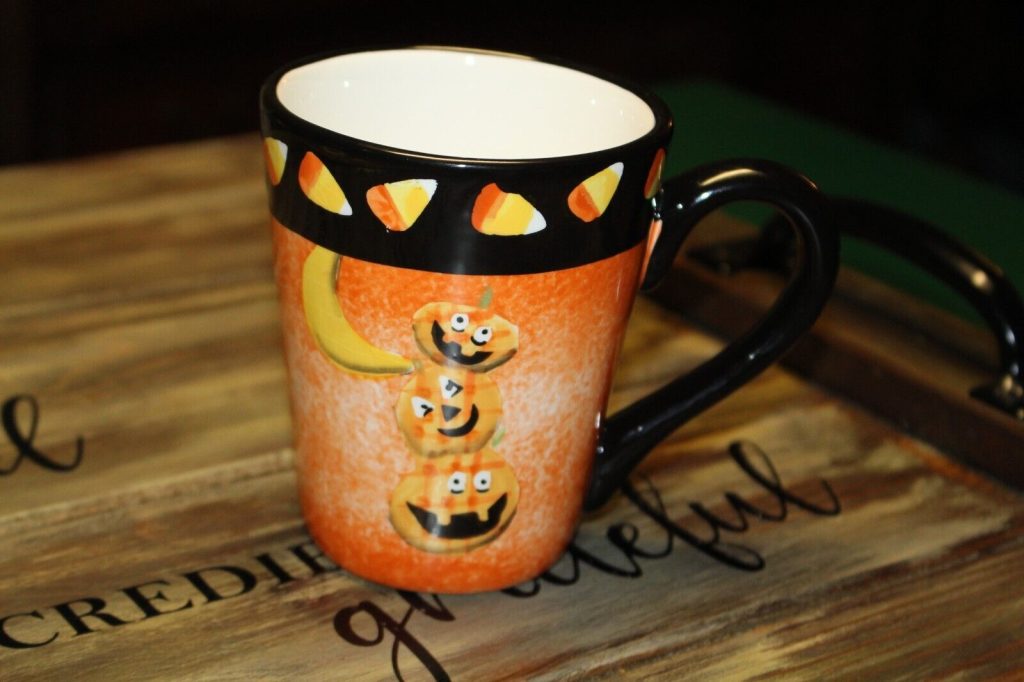 Halloween Candy Corn With Pumpkins Ceramic Coffee Mug picclick
