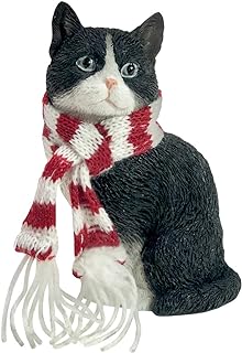 Sandicast Shorthair Tuxedo Cat with Red and White Scarf Christmas Ornament