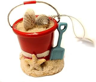 Midwest-CBK Christmas Decoration 3 Inch Beach Pail with Shells and Shovel Christmas Beach Ornaments