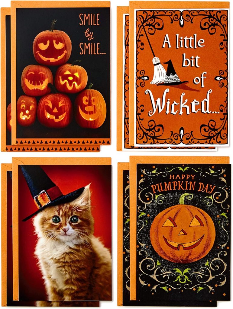 8 Cards Wicked Cat and Pumpkins Halloween Cards Assortment amazon