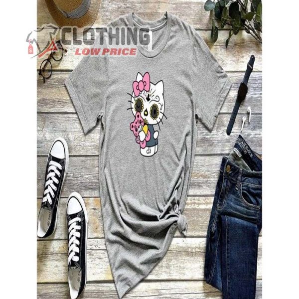 Adorable Hello Custom Kitty Dia De Los Muertos Tshirt, Unisex Day Of The Dead Kitty Shirt