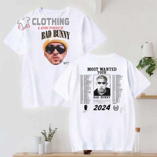 Bad Bunny Tour Merch, Most Wanted Tour 2024 Tickets Shirt, Rapper Bad Bunny Tour Dates 2024 T-Shirt