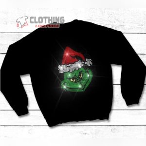 Bedazzled Grinch Sweatshirt, Rhinestone Grinch Christmas Sweater, Rhinestone Crystal Christmas Sweatshirt, Women Christmas Grinch Shirts