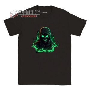 Bicycle Collar Halloween T-Shirt, Scary Halloween Shirt, Halloween Killer Shirt, Flaming Green Head, Halloween Gift