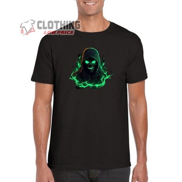 Bicycle Collar Halloween T-Shirt, Scary Halloween Shirt, Halloween Killer Shirt, Flaming Green Head, Halloween Gift