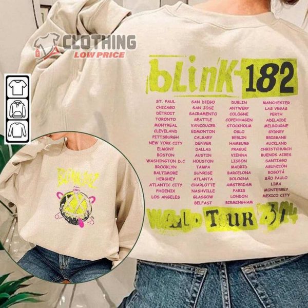 Blink 182 World Tour 2023 2024 North American Tour 2 Sides Shirt, Blink 182 One More Time Unisex Sweatshirt, Hoodie