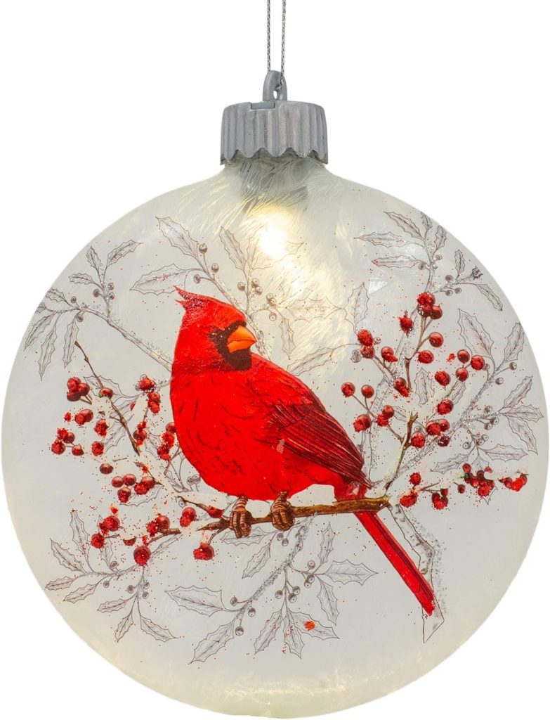 Cardinal On Holly Branch Winter Forest Red 6 x 5 Glass Holiday Hanging Ornament amazon