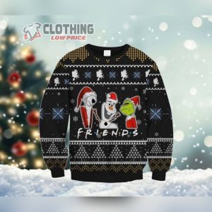 Cartoon Jack Olaf And Grinch Ugly Xmas Sweater, Cartoon Characters Sweater, Grinch Cartoon Sweatshirt, Disney Christmas Shirt