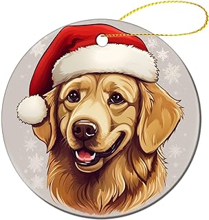 Ceramics Ornaments Golden Retriever Dog Wear Santa Hat Ceramic Double Sided Tree Xmas Ornament amazon