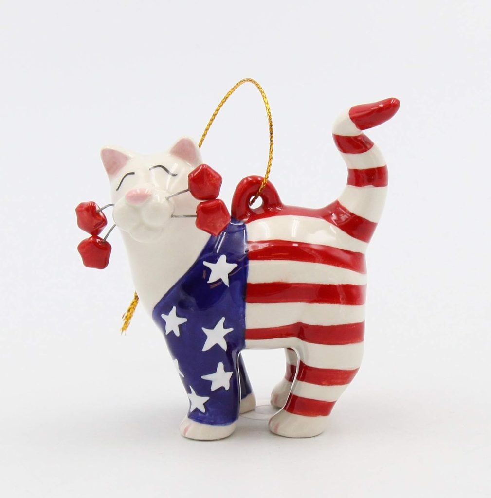 Cosmos Gifts Fine Ceramic Whisker Cat Uncle Sam Cat Patriot American Flag Cat Ornament amazon