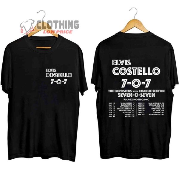 Elvis Costello And The Imposters 707 Tour 2024 Merch, Elvis Costello & The Imposters With Charlie Sexton 707 Tour 2024 Shirt, Elvis Costello Tour Dates 2024 T-Shirt