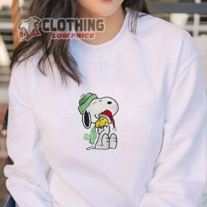 Embroidered SnoOpy Christmas Gratitude Crewneck Sweatshirt SnoOpy And Woodstock Christmas Embroidered Crewneck Sweater 3