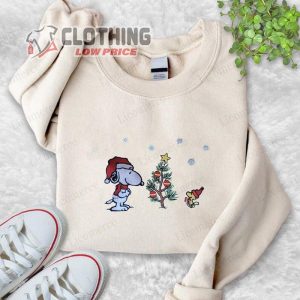 Embroidered Snoopy Christmas Shirt, Snoopy And Woodstock Christmas Embroidered Crewneck Tee