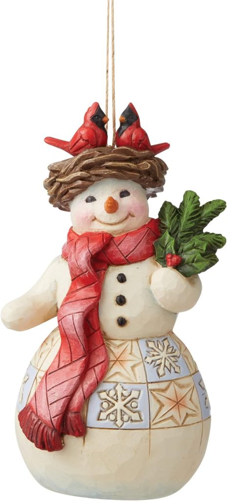 Enesco Jim Shore Heartwood Creek Snowman with Cardinal Nest Hat Hanging Ornament amazon