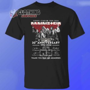 Europe Stadium Tour 2024 Rammstein Merch, Rammstein 30th Anniversary 1994 – 2024 Thank You For The Memories Signatures Shirt T-Shirt Hoodie