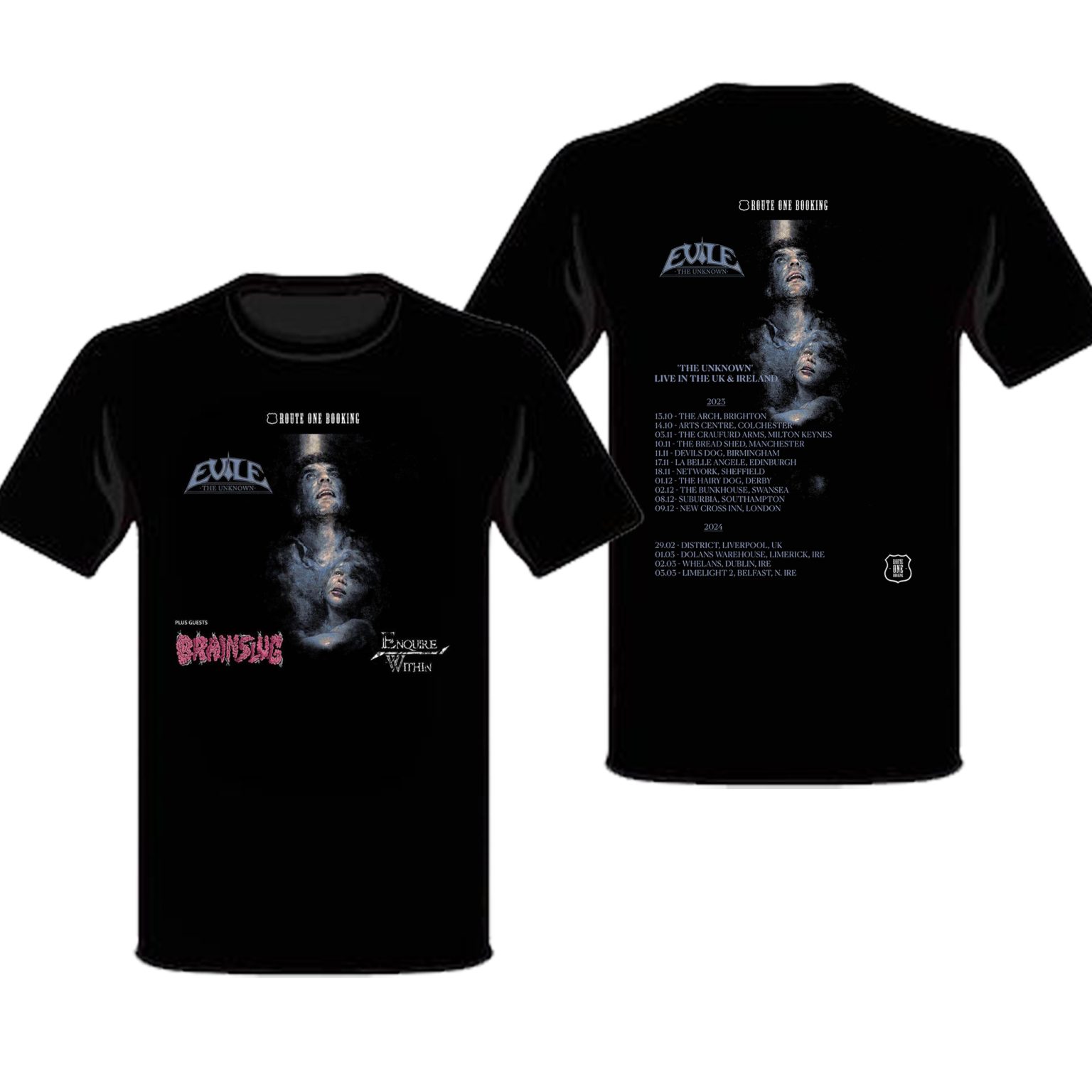 Evile The Unknown Tour 2024 Poster Merch, Evile Brainslug Concert 2024