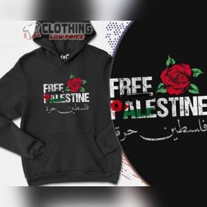 Free Palestine Arabic Unisex Hoodie Rose Flower Anti War Merch East Africa Heritage Palestinian Flag Jumper Human Rights Activist Shirt Arabic Gifts T Shirt1