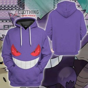 Gengar Ghost 3D Full Over Print Hoodie, Anime Costume Halloween Shirt, Halloween Shirt, Pokemon Cosplay Sweatshirt, Halloween Costume Gift