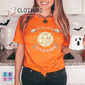 Golf Funny Halloween T-Shirt, Cute Halloween Golf Players Fall Shirt, Witch Golfer Women Shirt, Let’S Go Clubbin’ Disco Ball Shirt