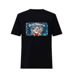 Good Morning Santa Claus Harley Davidson Christmas Shirt, Snow Pattern Decoration Harley Davidson Shirt