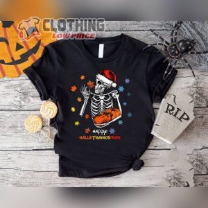 Hallothanksmas Shirt, Christmas Skeleton Shirts, Merry Hallothanksmas Shirt, Santa Skeleton T- Shirt, Halloween Christmas Shirts, Thanksgiving Shirts