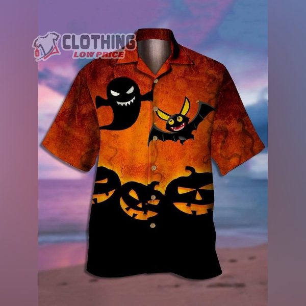 Halloween Hawaii Shirt, Halloween Pumpkin Tee, 3D Hawaiian Shirt, Summer Beach Shirt, Hawaiian Halloween Shirt, Summer Party Shirt, Halloween Gift