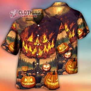 Halloween Pumpkin Burning Crazy Hawaiian Shirt, Halloween Pumpkin Shirt, Halloween Horror Movie Shirt, Hawaiian Shirt, Haloween Gift