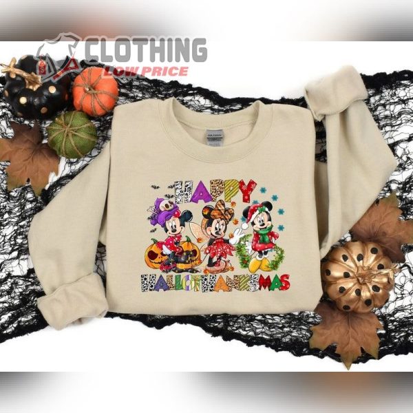 Halloween Thanksgiving Christmas Mickey Minnie Shirt Happy Hallothanksmas Sweatshirts Holiday Season Gift Funny Halloween Shirt 1