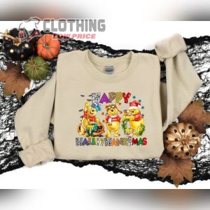 Halloween Thanksgiving Christmas Pooh Tiger Shirt, Happy Hallothanksmas Sweatshirts, Holiday Season Shirts, Funny Halloween Shirt