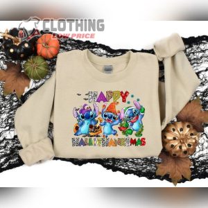 Halloween Thanksgiving Christmas Stitch Shirt Happy Hallothanksmas Sweatshirts Holiday Season Shirts Funny Halloween Shirt 1