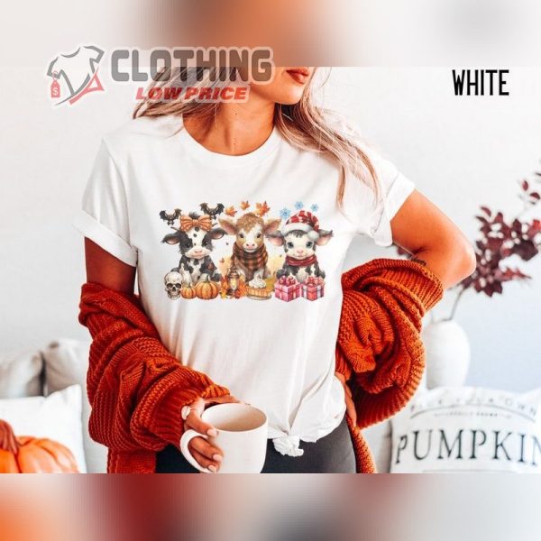 Happy Hallothanksmas Cow Shirt, Thanksgiving Shirt, Holiday Season Gift, Halloween Cow Crewneck, Cow Holiday Gift, Christmas Cow Shirt